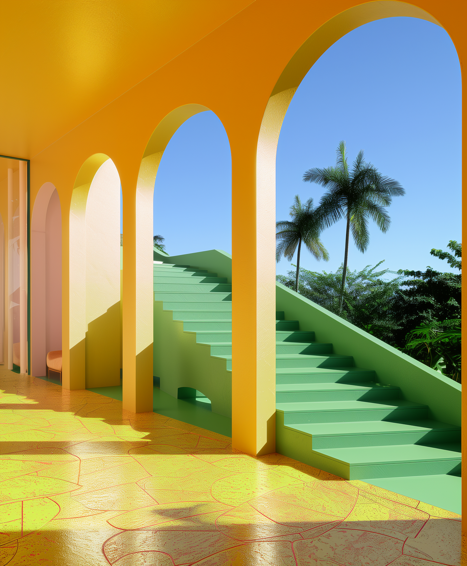 Vibrant Architectural Marvel with Tropical Flair