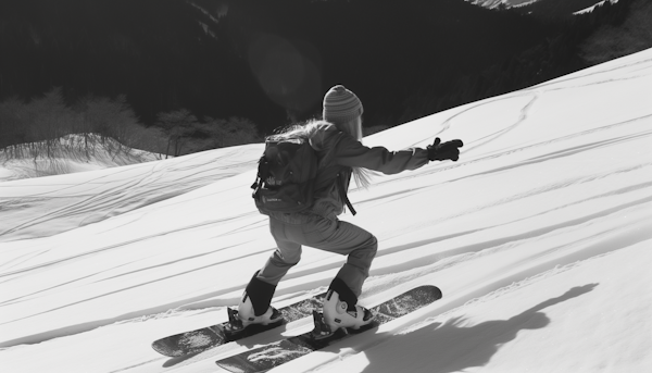 Silhouette of a Snowboarder on Mountain