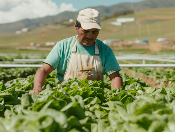 Man Working in Lettuce Field