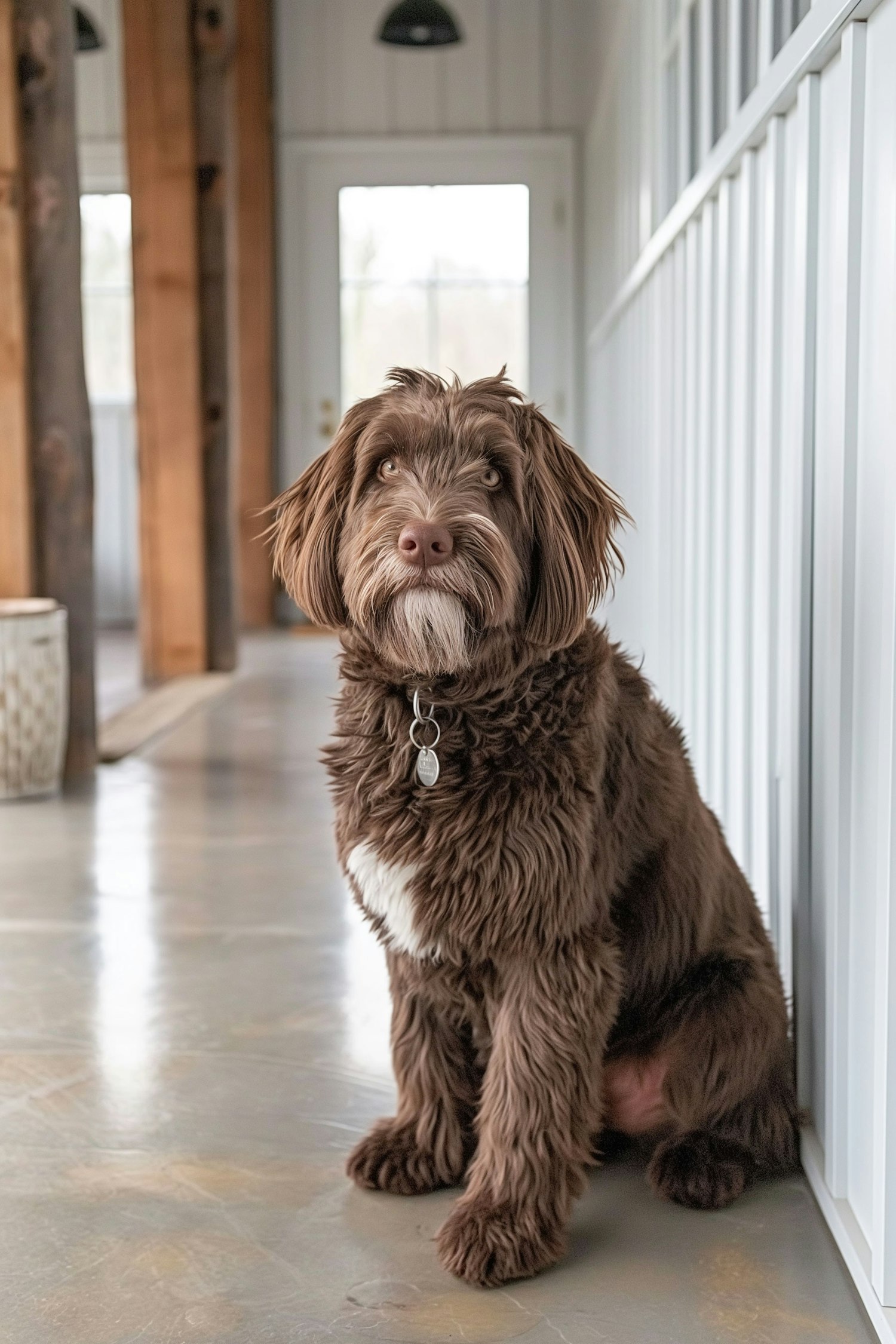 Charming Brown Dog in Modern Hallway