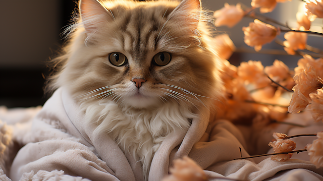 Regal Amber-Eyed Golden Cat in Serene Repose