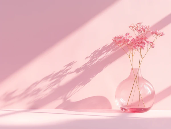 Minimalistic Pink Vase with Flowers