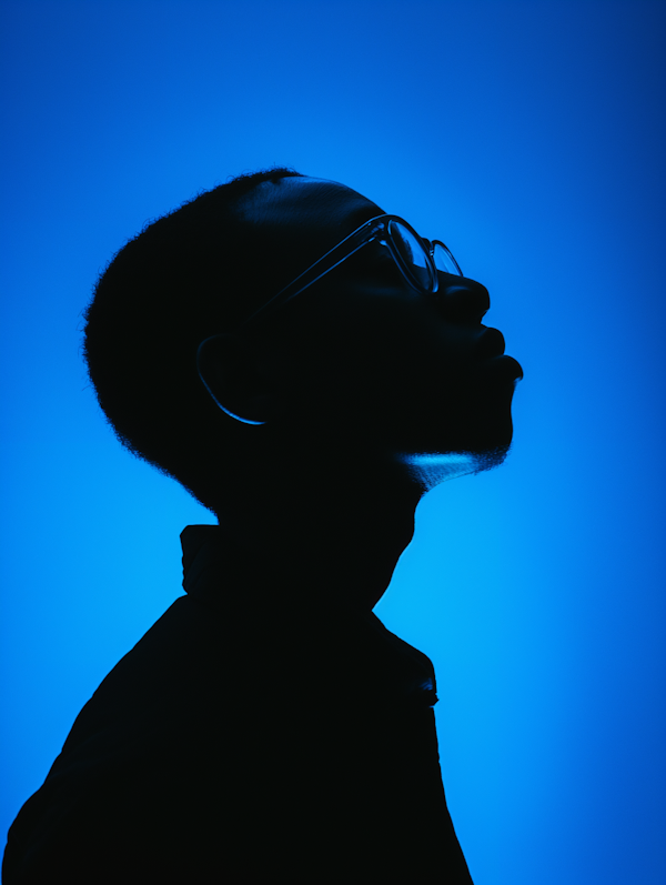 Contemplative Silhouette in Blue