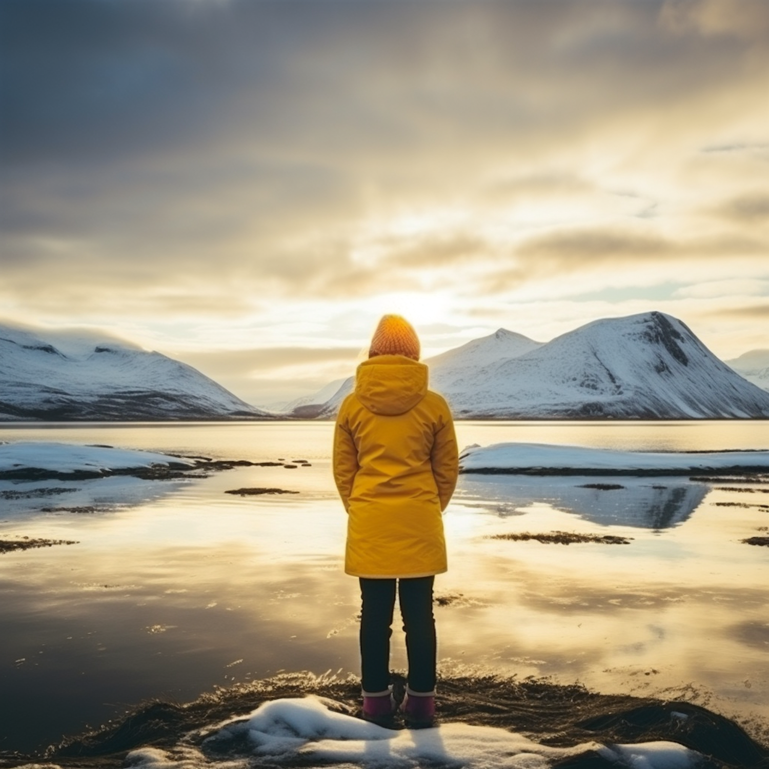 Solitary Contemplation in Winter's Glow