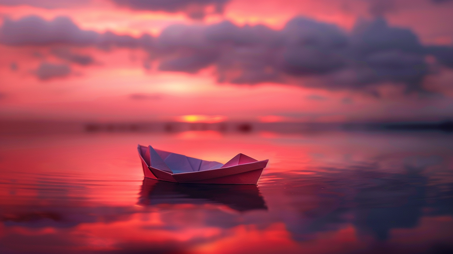 Serene Paper Boat at Sunset