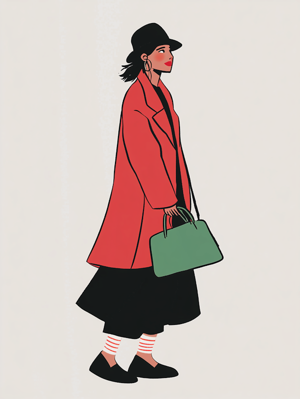 Fashion Illustration of Woman in Red Coat