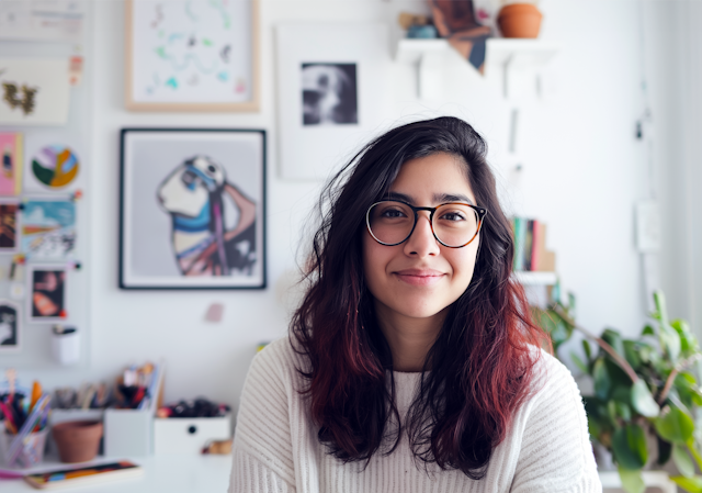 Young Woman with a Gentle Smile in Artistic Space