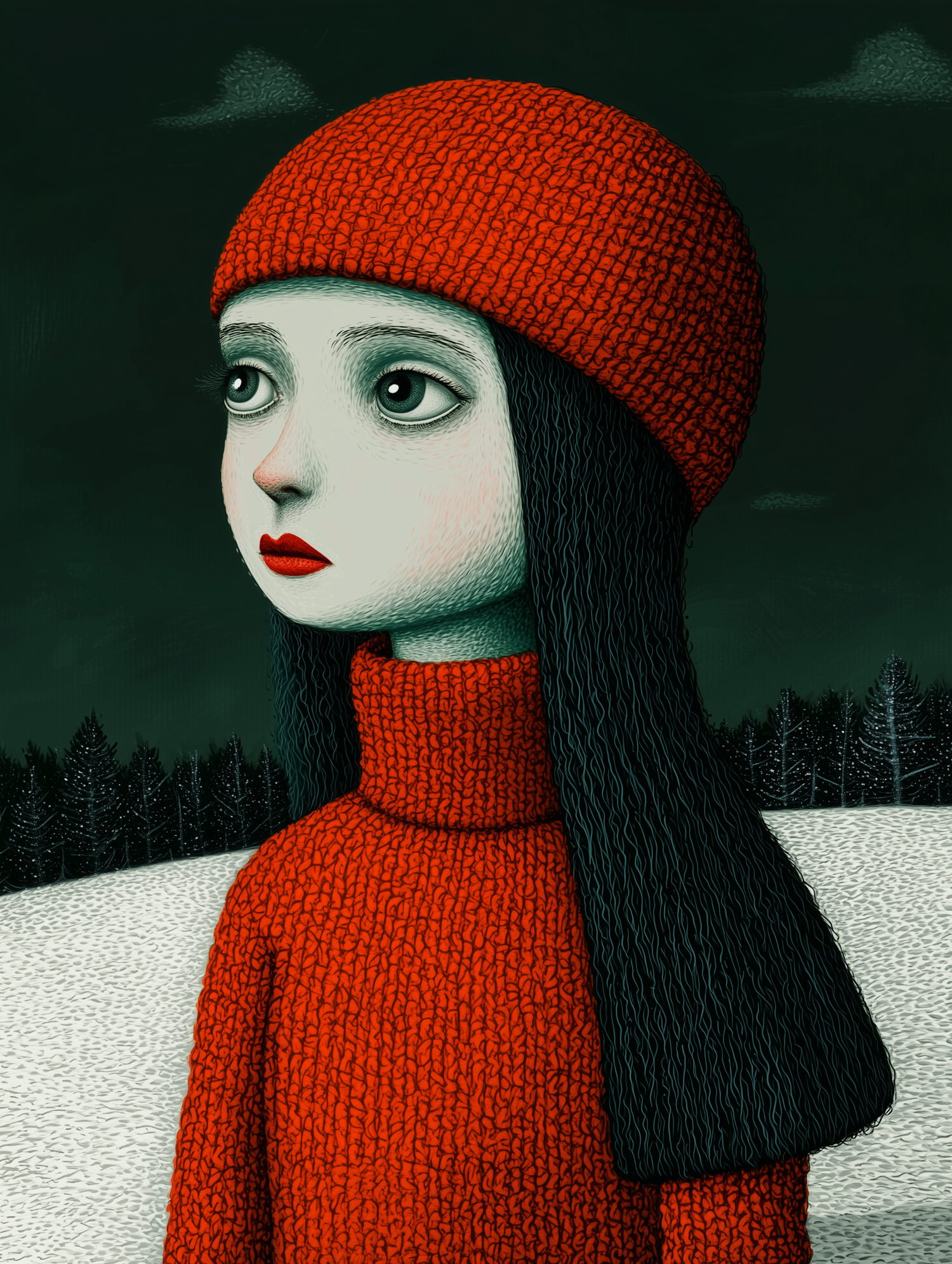 Contemplative Girl in Red