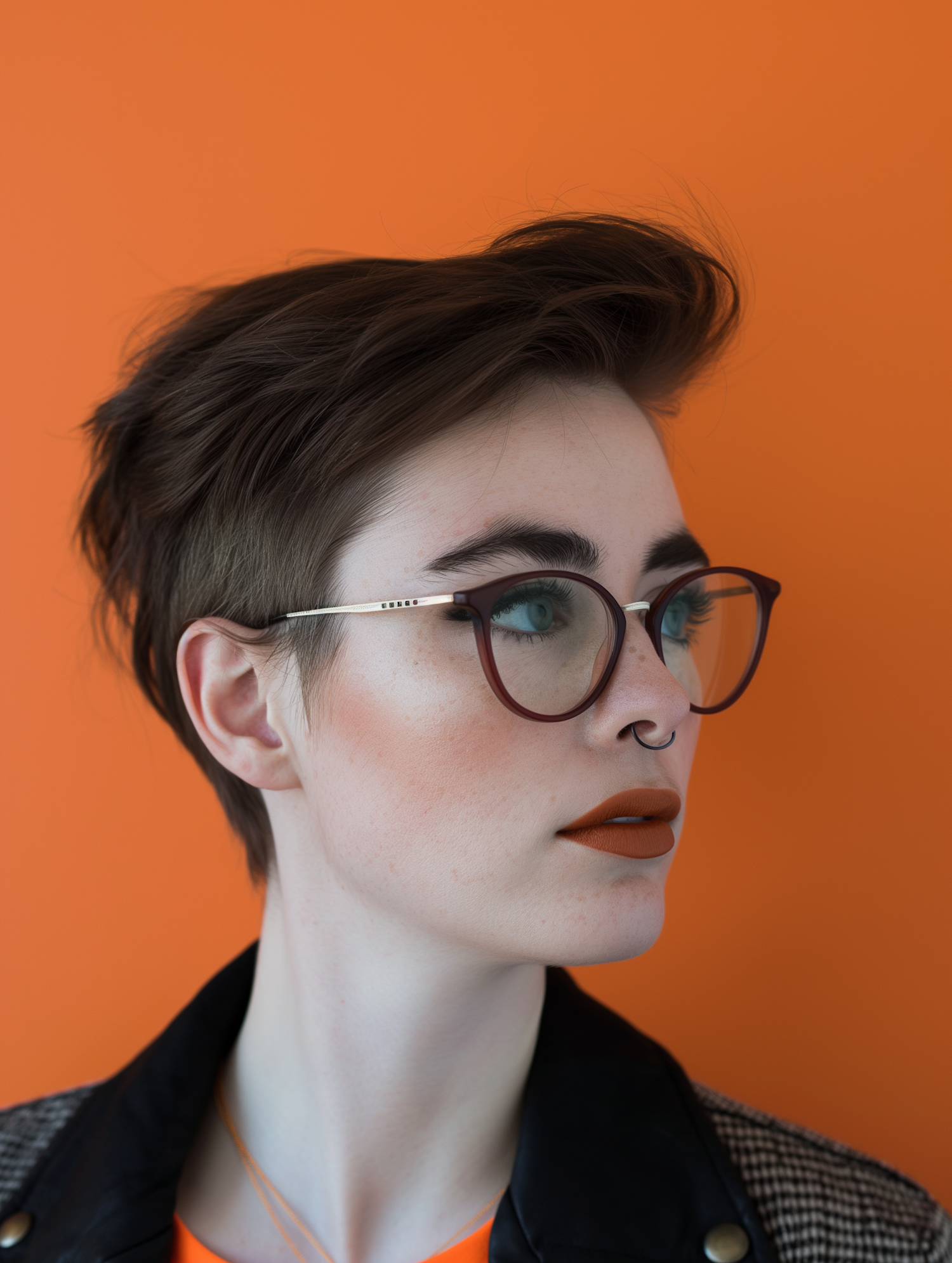 Stylish Profile Portrait with Orange Backdrop