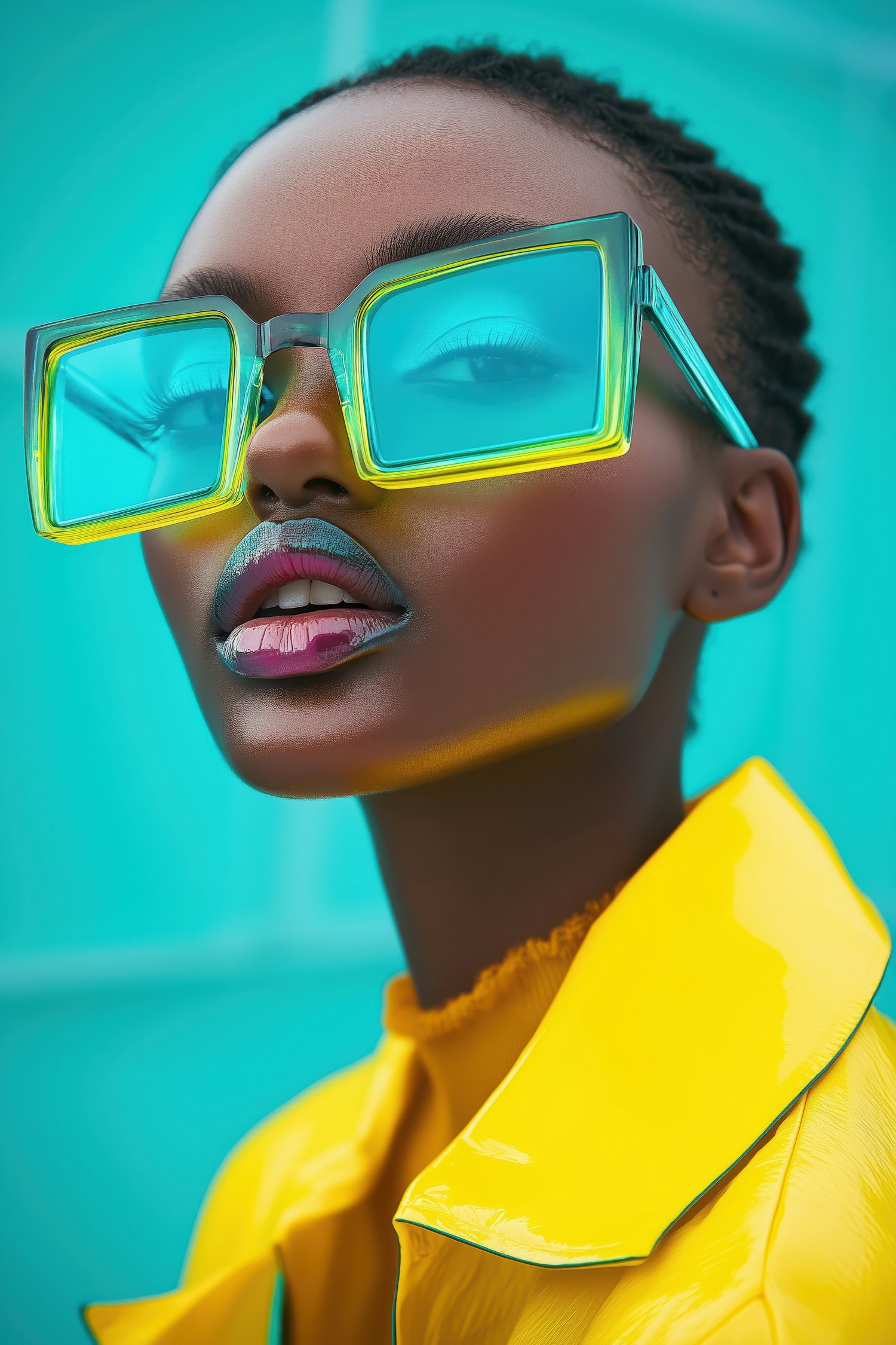 Stylish Portrait with Blue Sunglasses