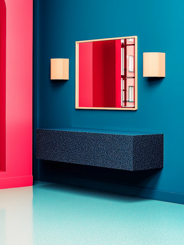 Modern Interior Design with Teal and Red Palette