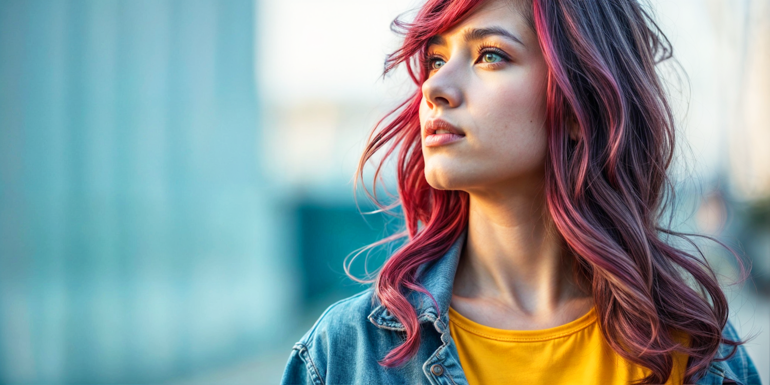 Contemplative Young Woman with Vibrant Hair