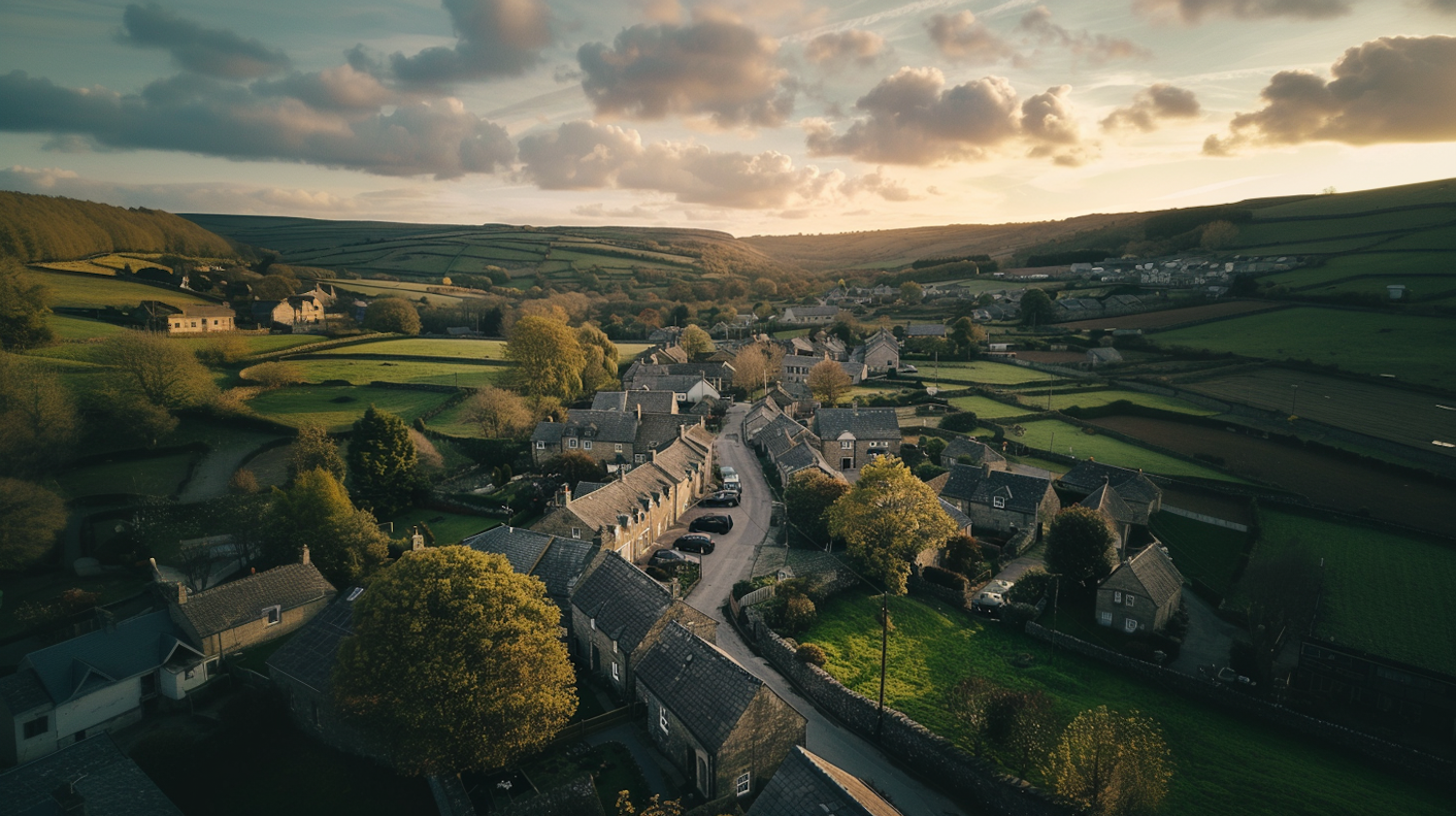 Tranquil Rural Village at Dawn/Dusk