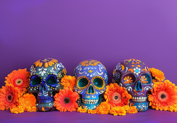 Vibrantly Decorated Day of the Dead Skulls