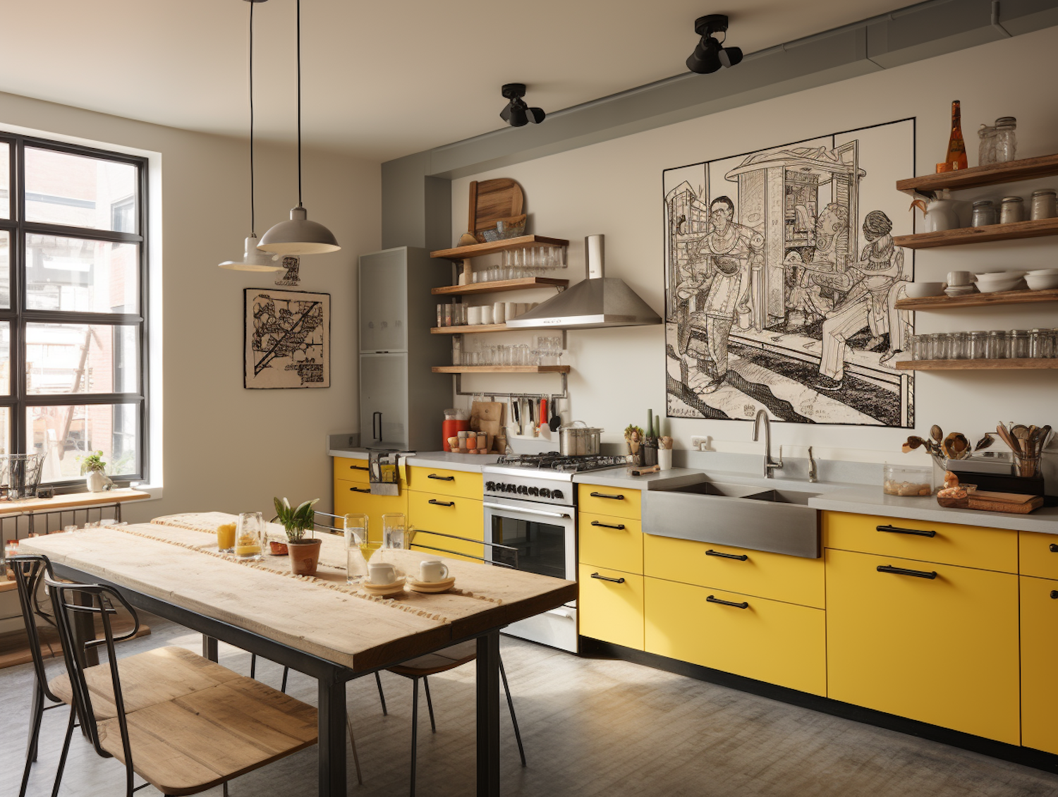 Sunny Grey Modern Kitchen with Artistic Touch