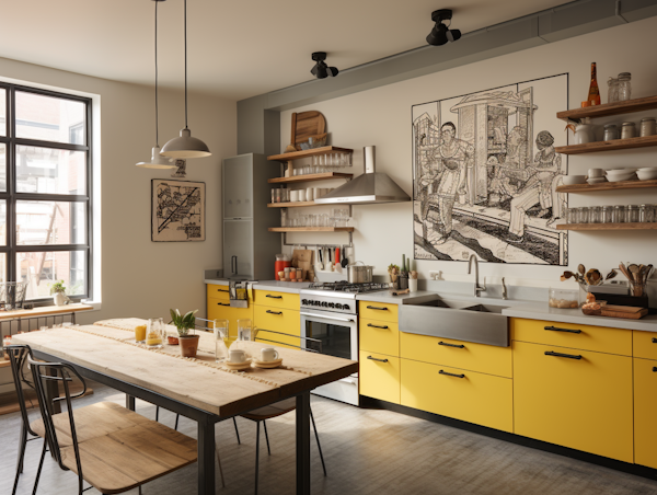 Sunny Grey Modern Kitchen with Artistic Touch