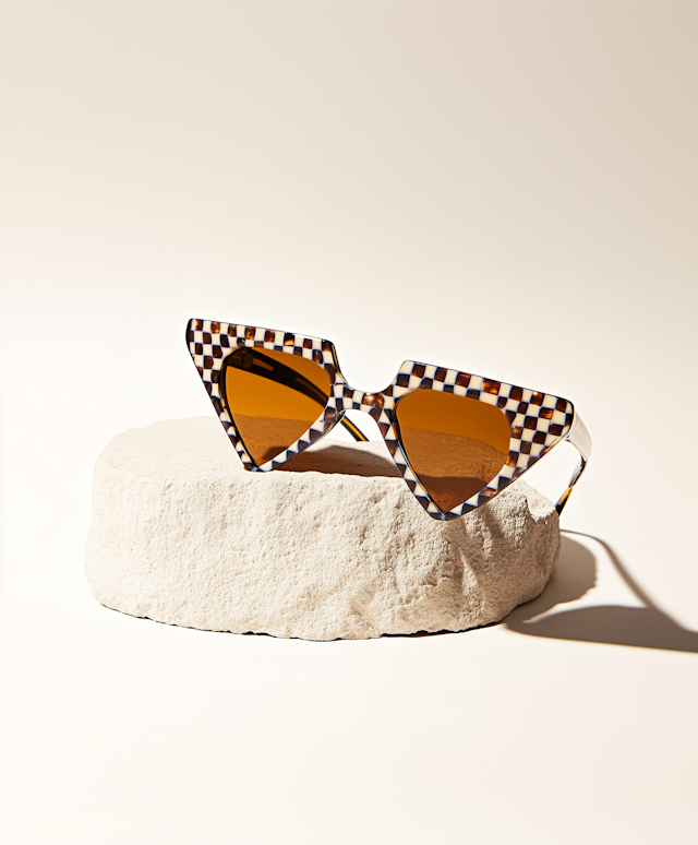 Checkered Sunglasses on Stone Pedestal