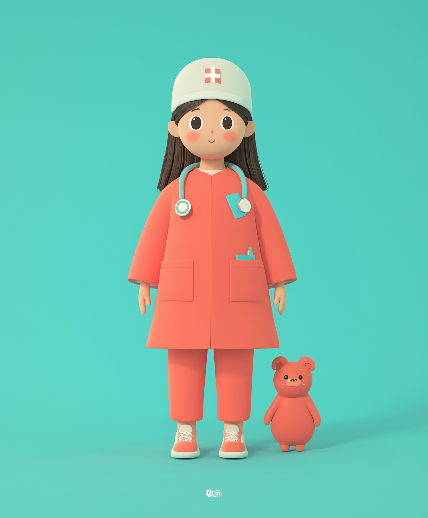 Cartoon Nurse with Bear Companion