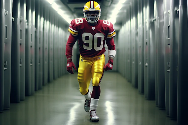 Focused Warrior in Burgundy and Gold