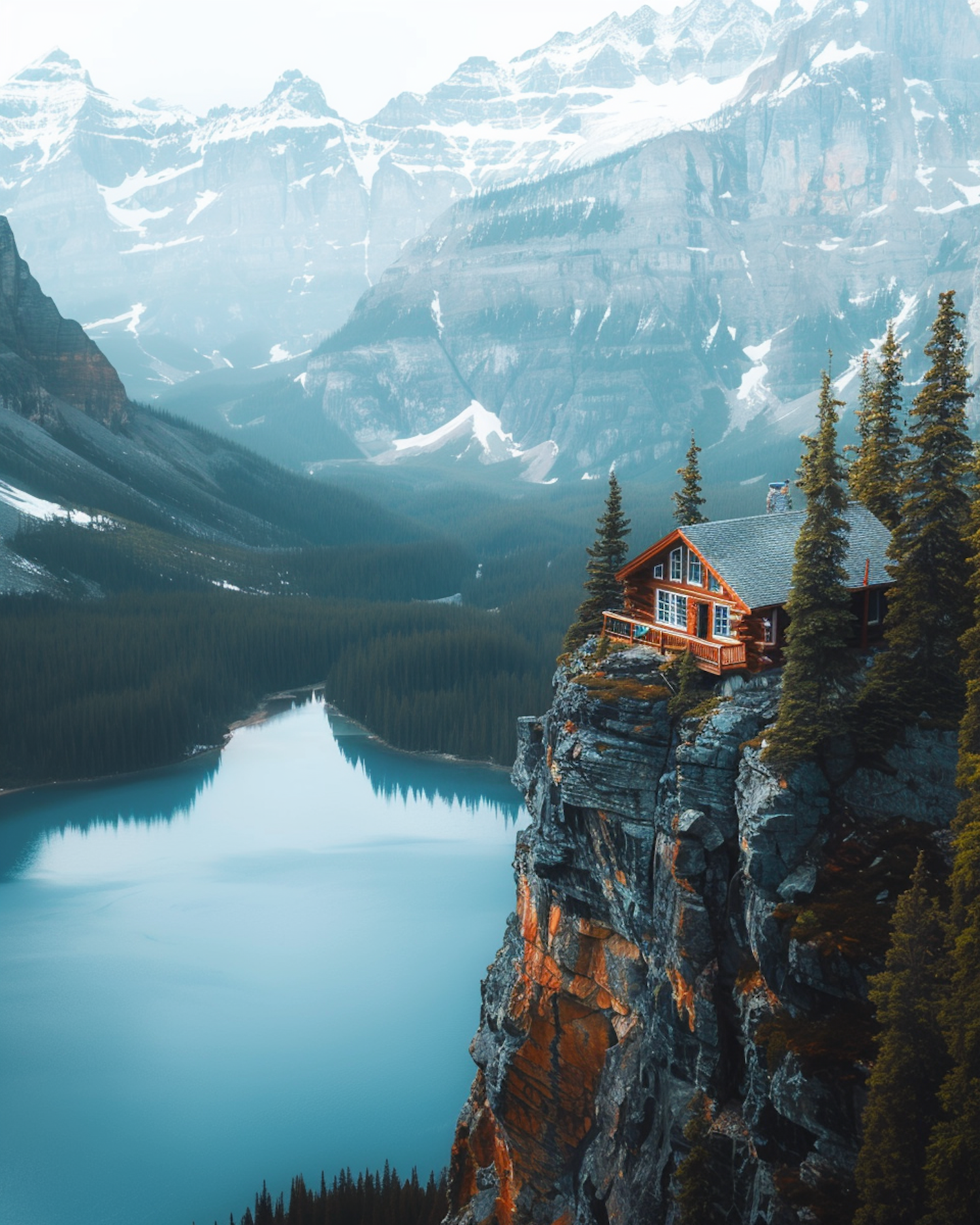 Secluded Log Cabin in Mountain Landscape