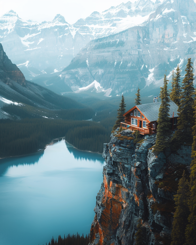 Secluded Log Cabin in Mountain Landscape