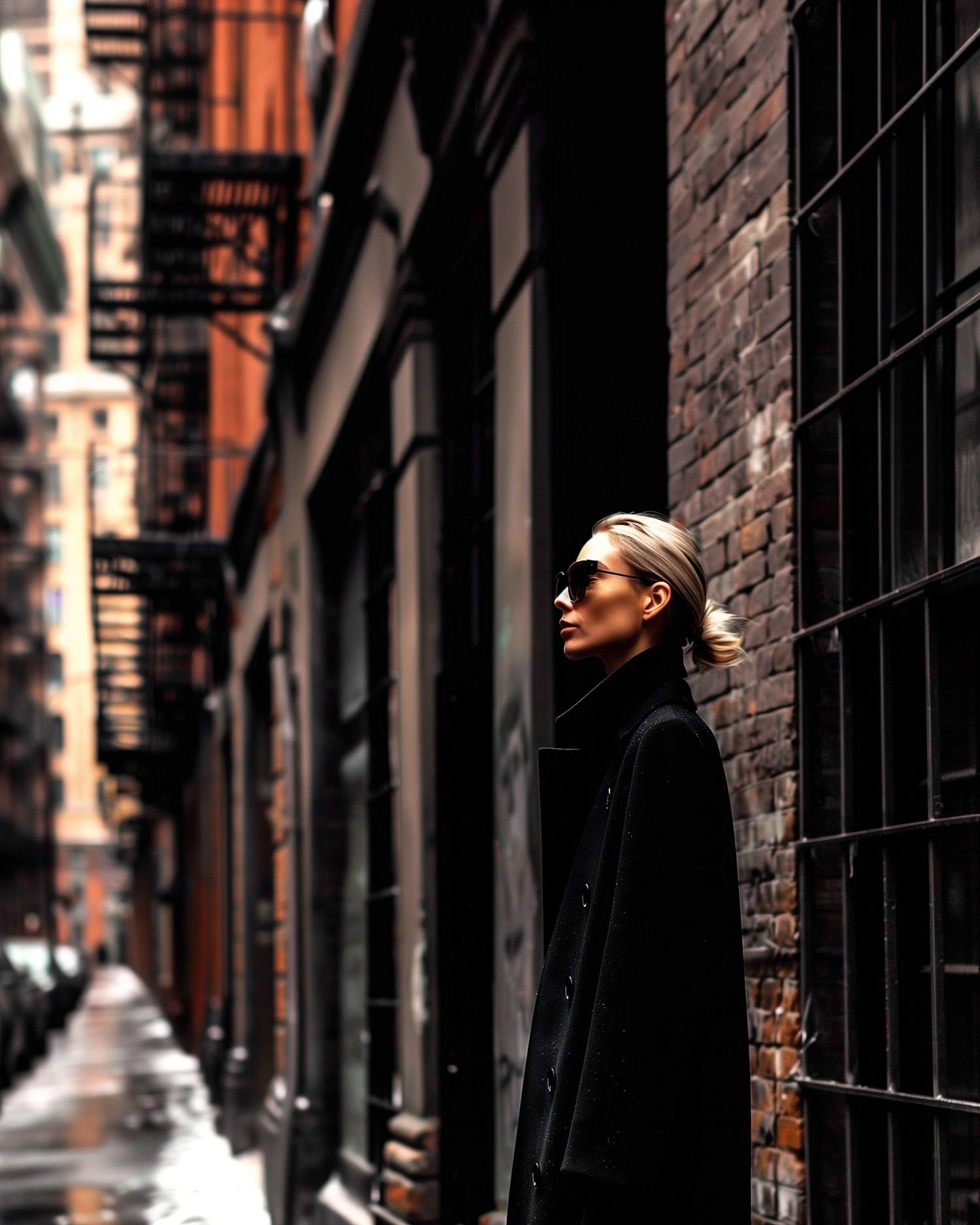 Contemplative Woman on City Street