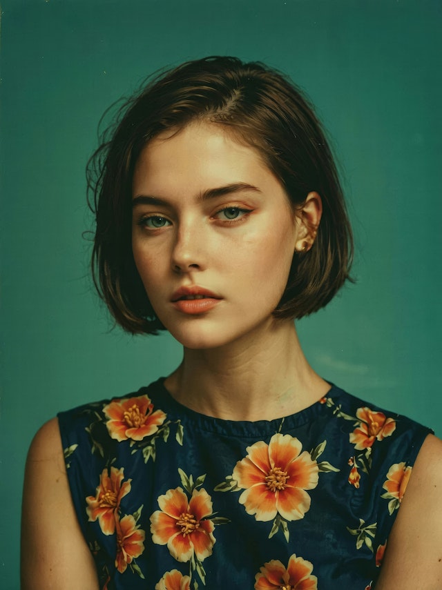 Portrait of a Young Woman in Floral Dress