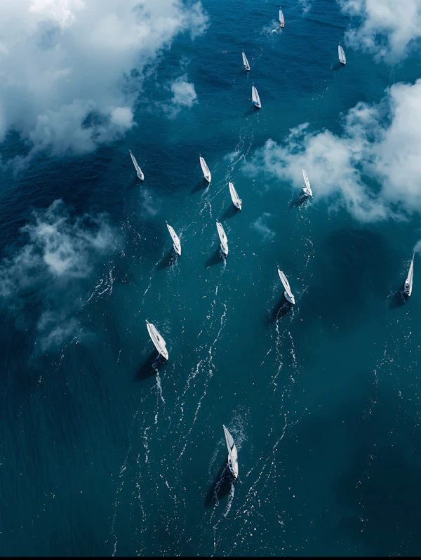 Sailboats on Blue Ocean