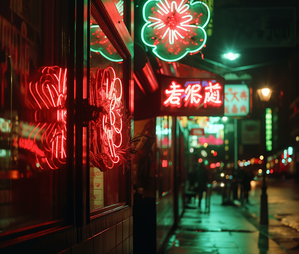 Vibrant Urban Nightscape with Neon Signs