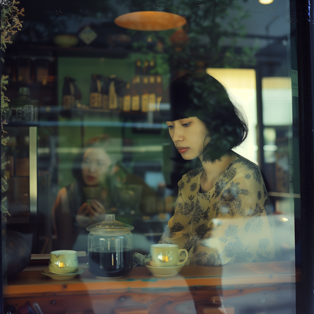 Contemplative Moment in a Cosy Cafe