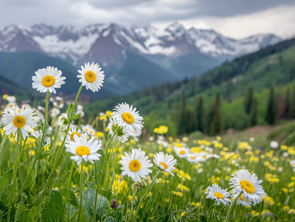 Daisy Meadows and Distant Peaks