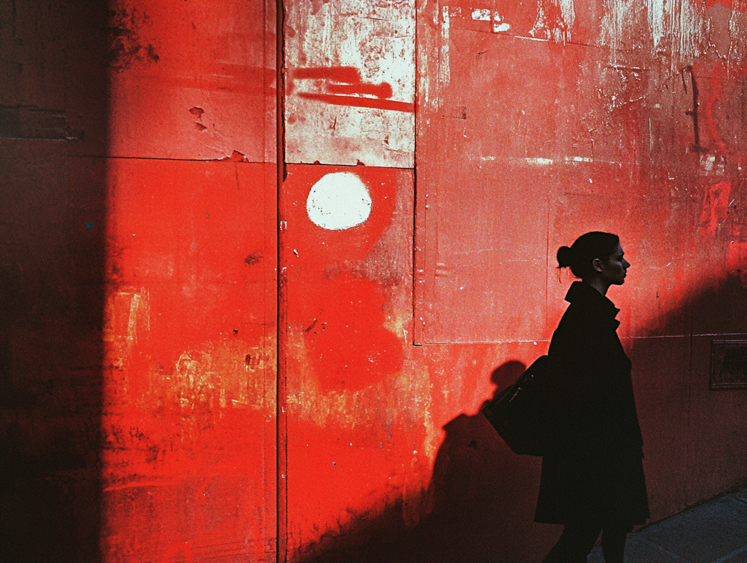 Silhouette Against Red Wall