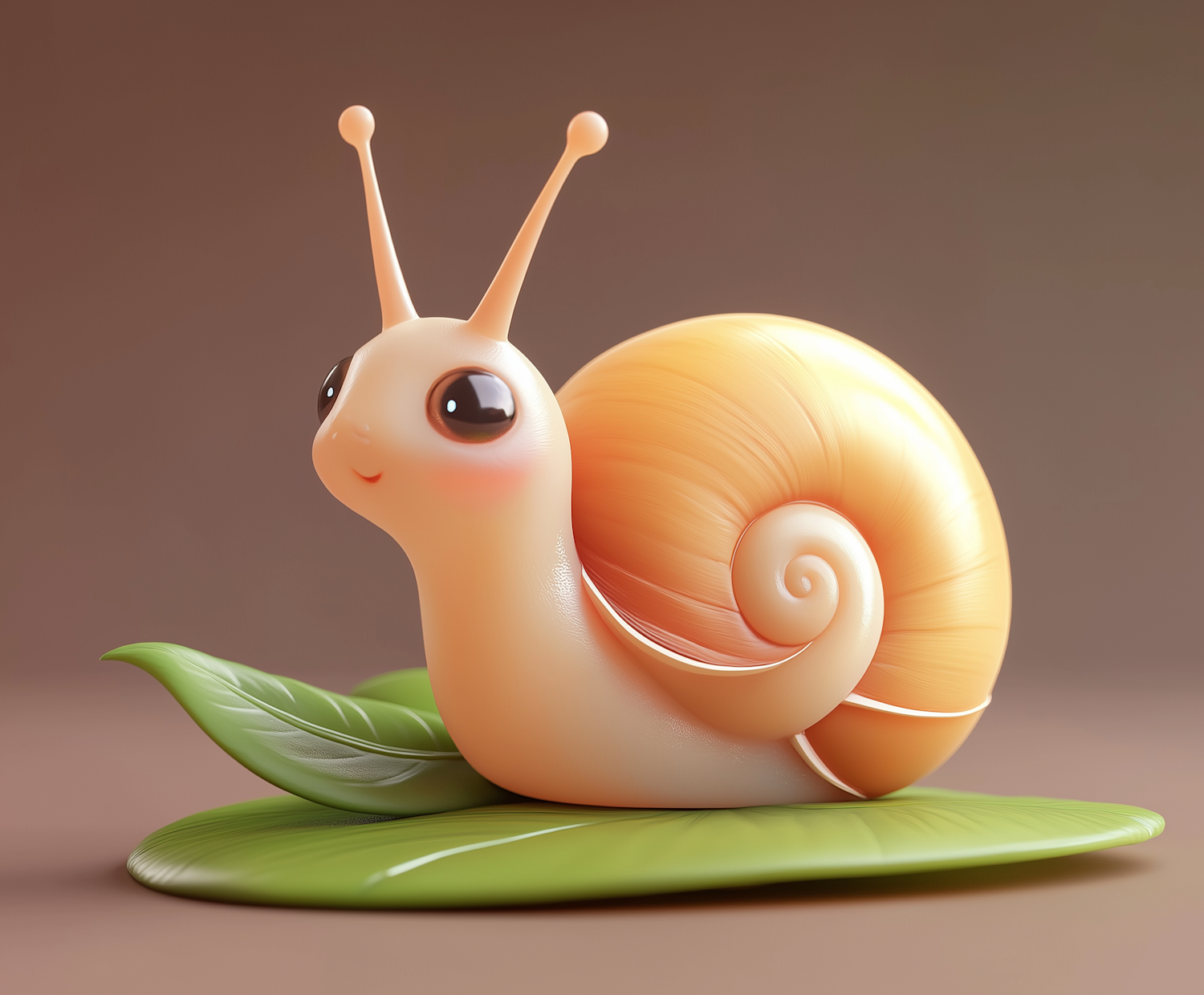 Cartoonish 3D Snail on a Leaf