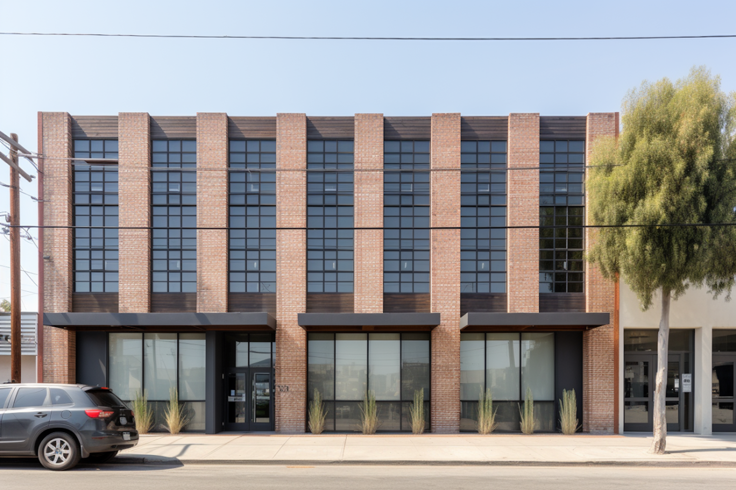 Brickwork Verticality Modern Commercial Building