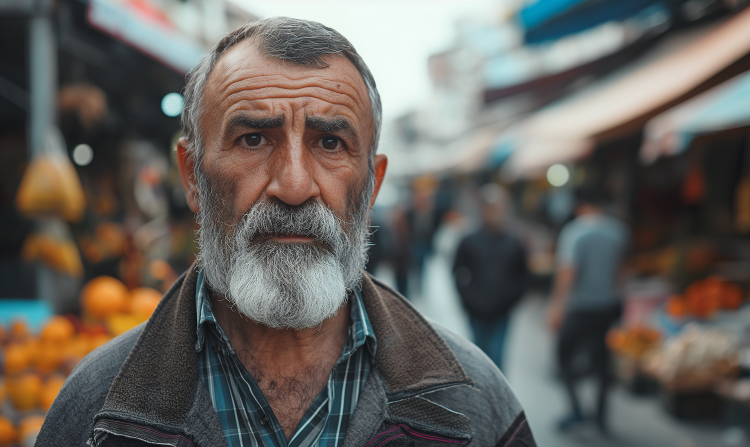 Contemplative Elderly Man at Marketplace