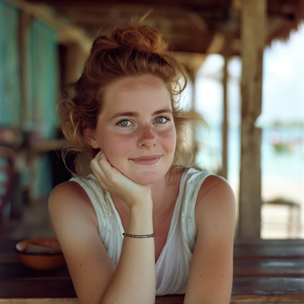 Woman by Sunny Waterfront