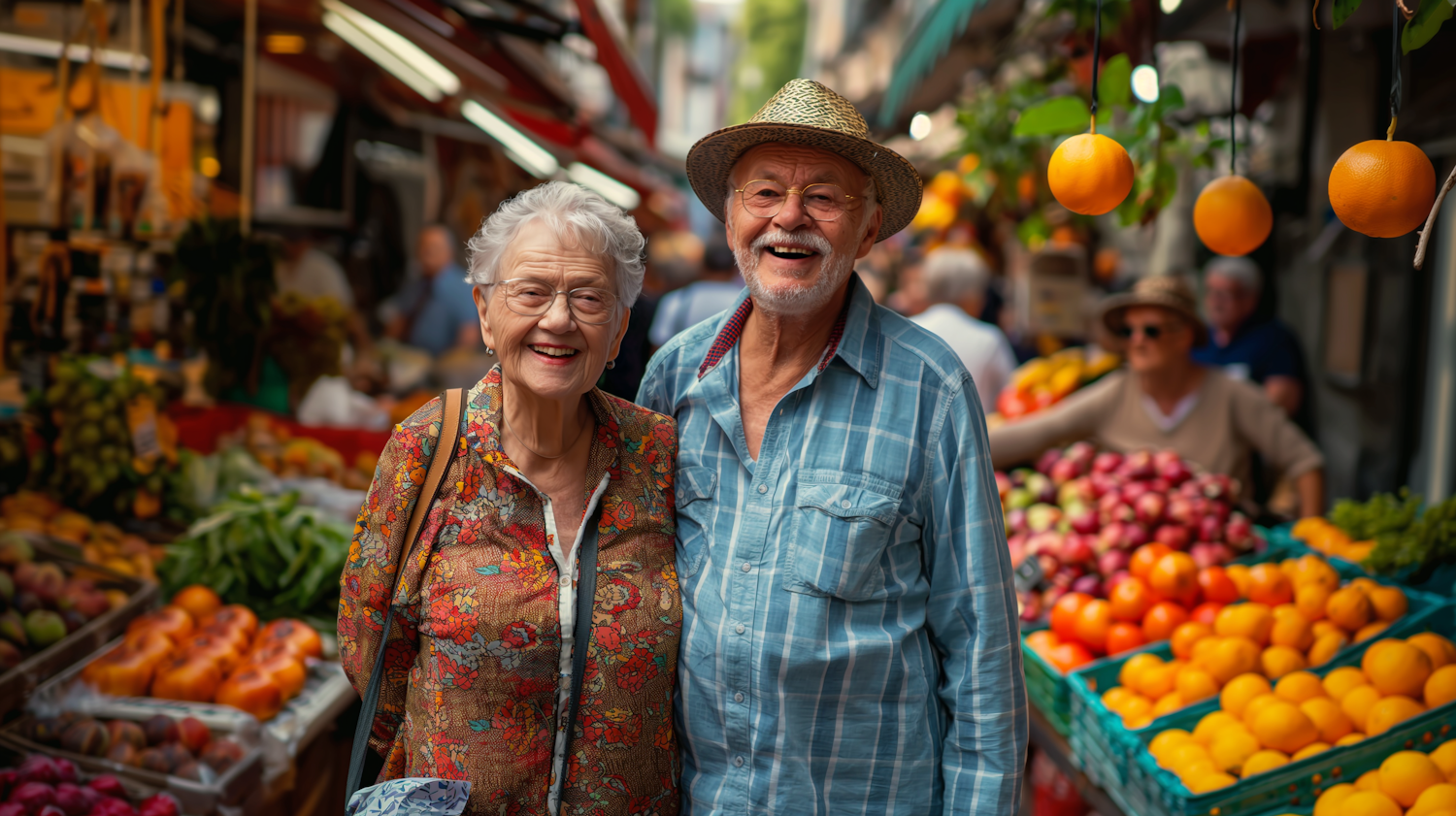 Joyful Elderly Couple at the Market