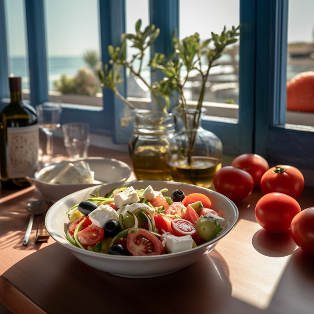 Greek Salad in Sunlit Setting