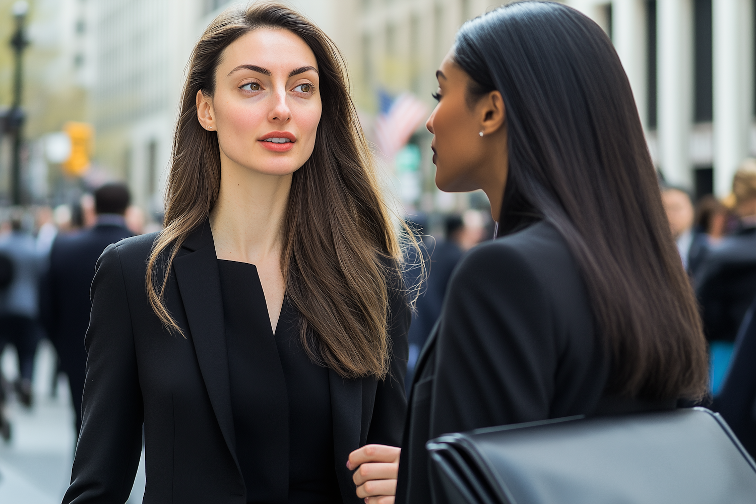 Business Conversation on Busy City Street