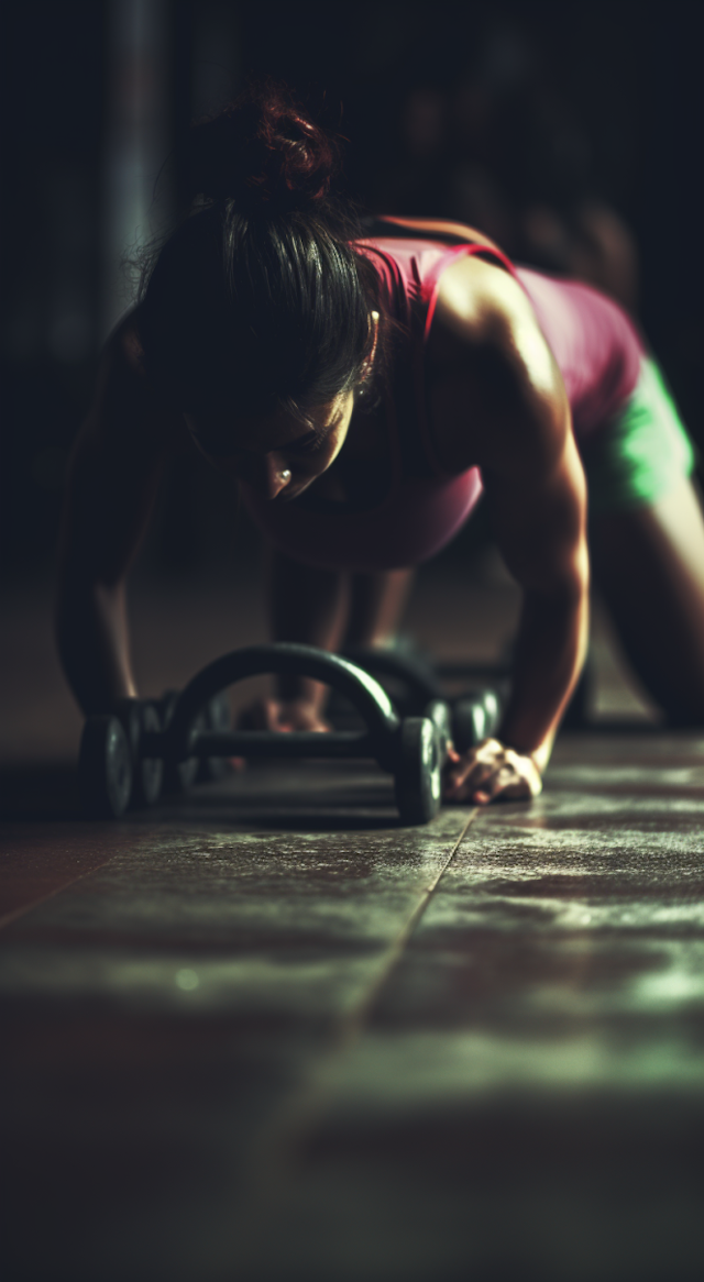 Focused Strength - Woman in Intense Ab Wheel Workout