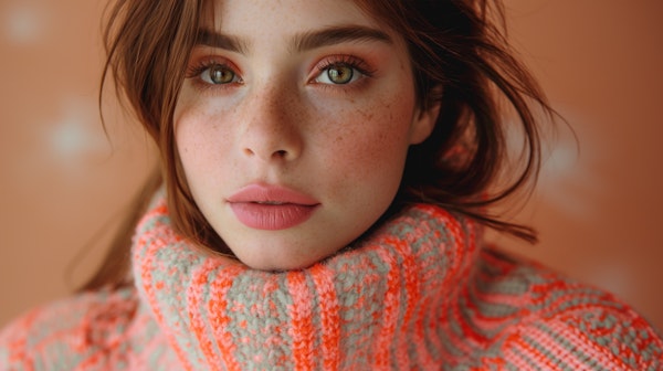 Portrait of a Young Woman in Knitted Sweater