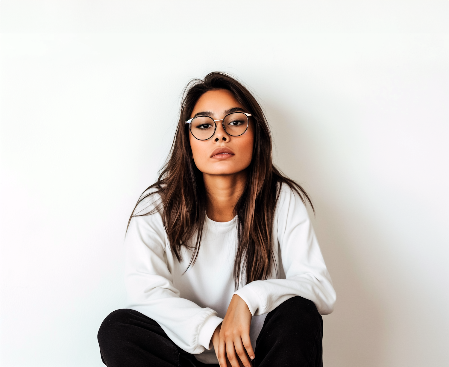 Contemplative Young Woman with Glasses