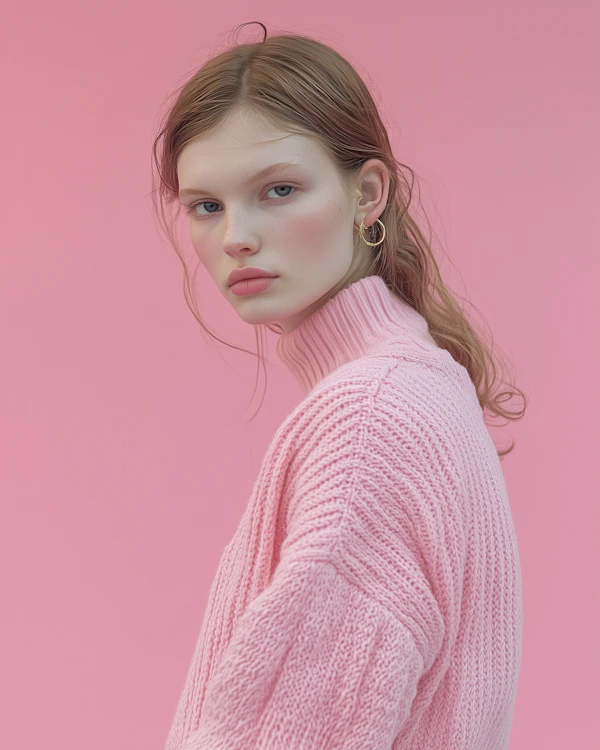 Contemplative Woman in Pink