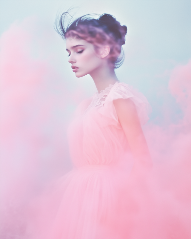 Serene Woman in Pink Mist