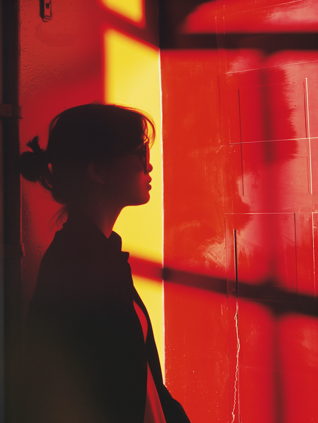 Contemplative Silhouette Against Vivid Red Backdrop