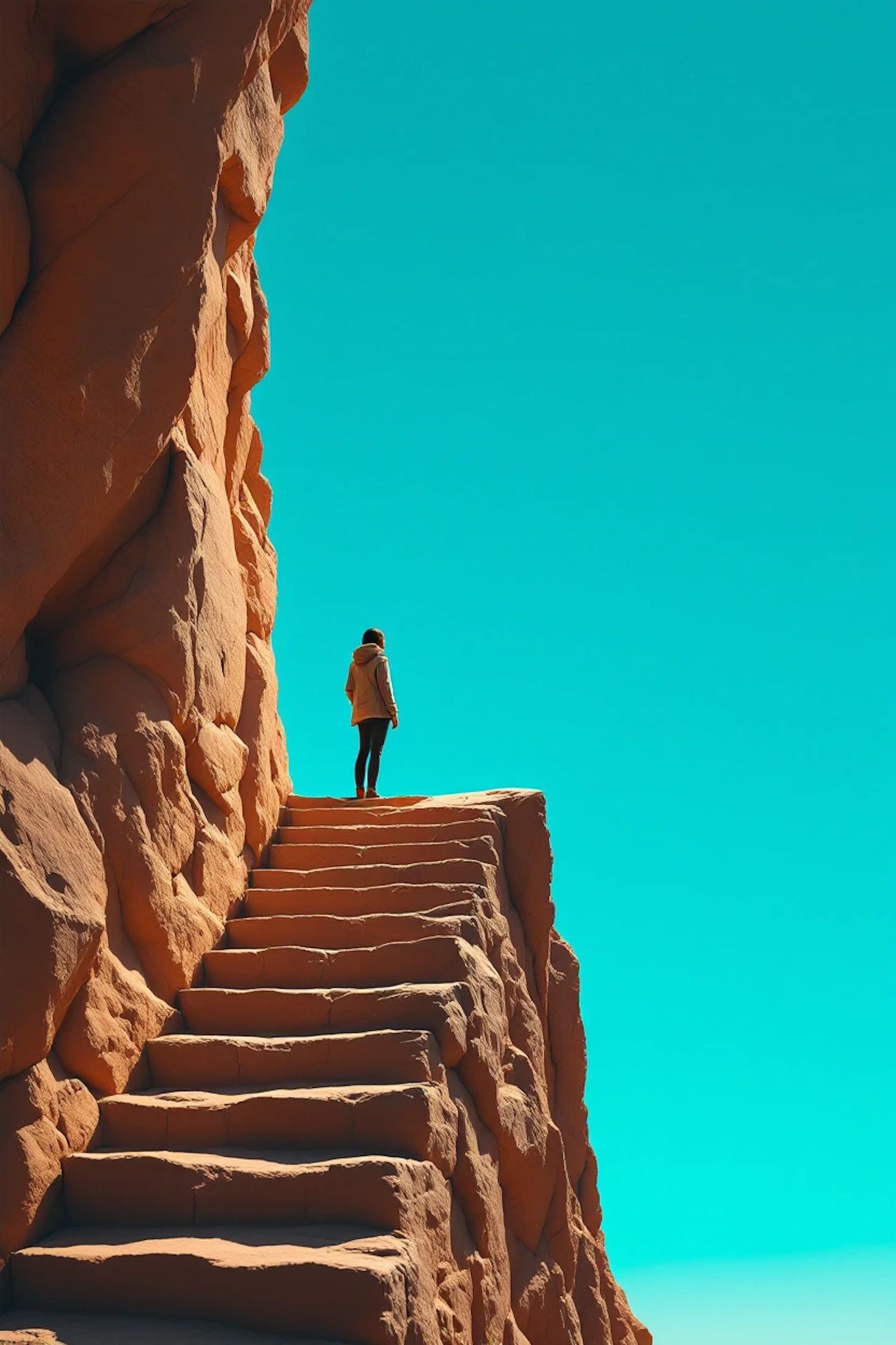 Solitary Figure on Stone Staircase