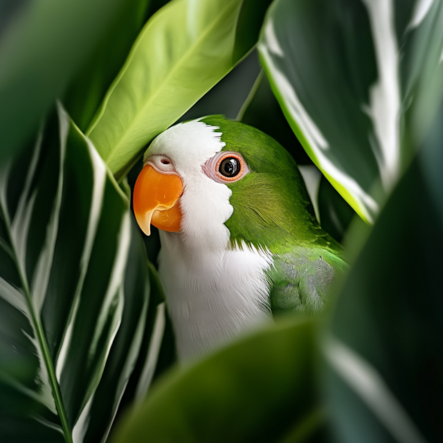 Vibrant Green Parrot Among Leaves