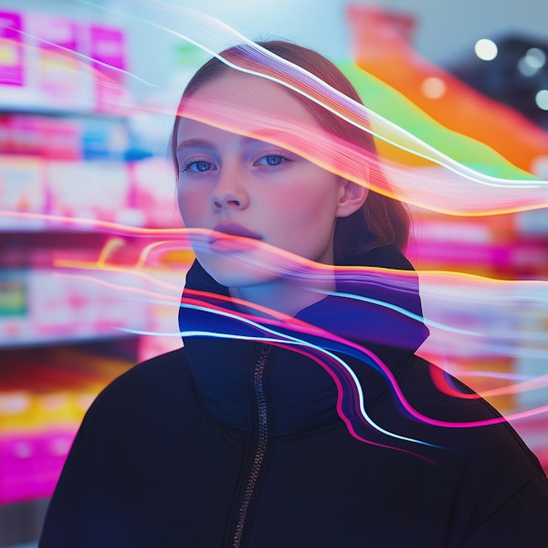 Woman with Neon Light Trails