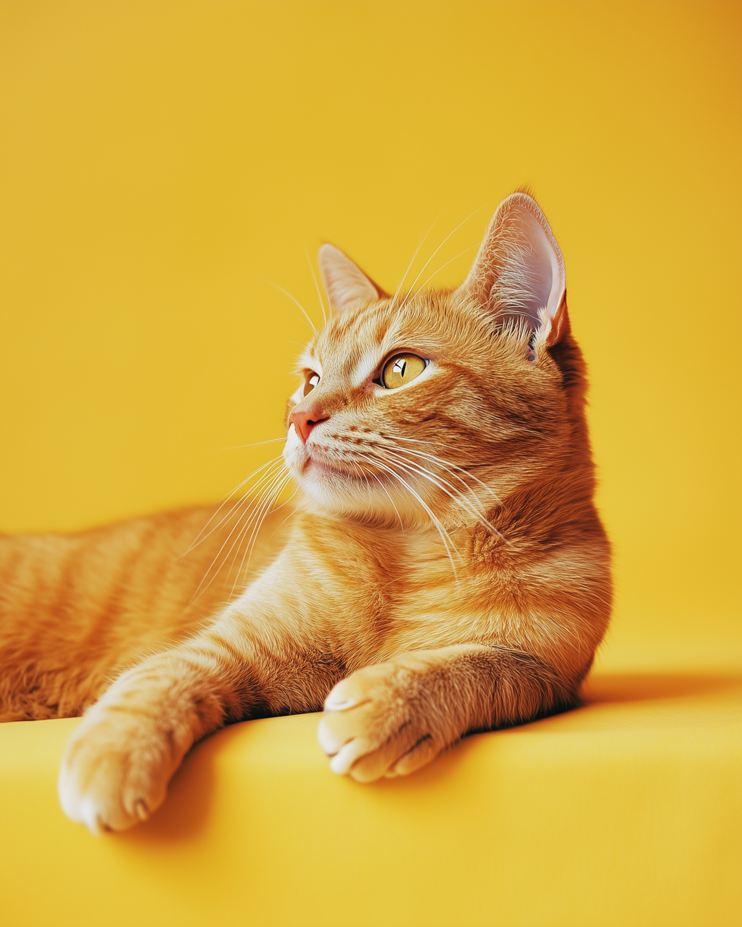 Ginger Tabby Cat on Yellow Background