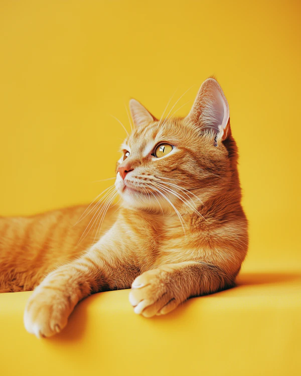 Ginger Tabby Cat on Yellow Background